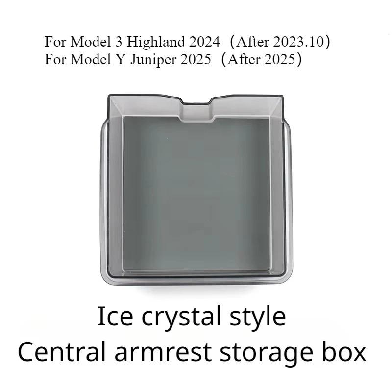 For Tesla Model 3 Highland/Model Y Juniper 2025 Central Control Storage Box Ice Crystal Central Armrest Box Storage Accessories