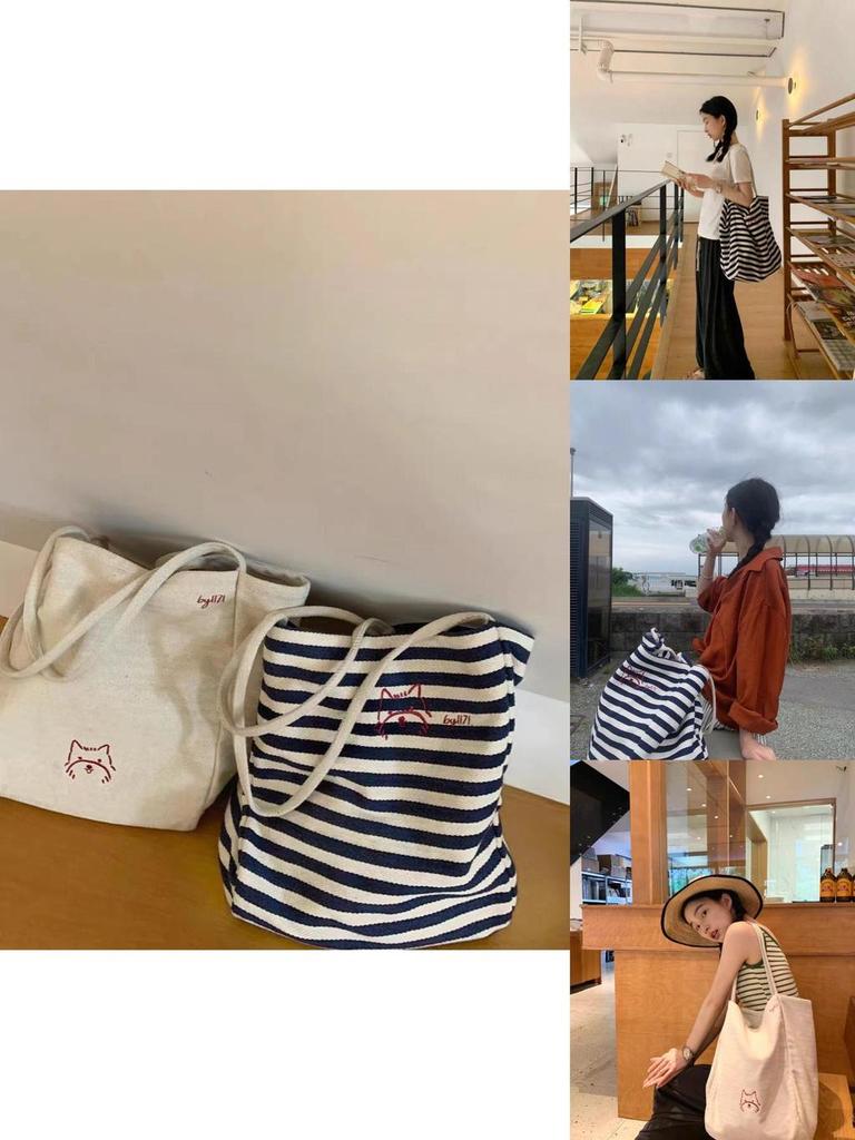 Милая вышитая холщовая сумка-тоут большой вместимости для повседневного шопинга в непринужденном стиле