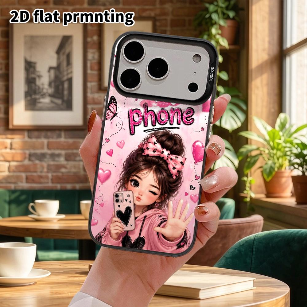 Phone Case: 2D flat design, fits iPhone 18, 17, 16, 15, 14, 13 Pro in color silver protective case, couple style, thick-painted girly, Christmas and H