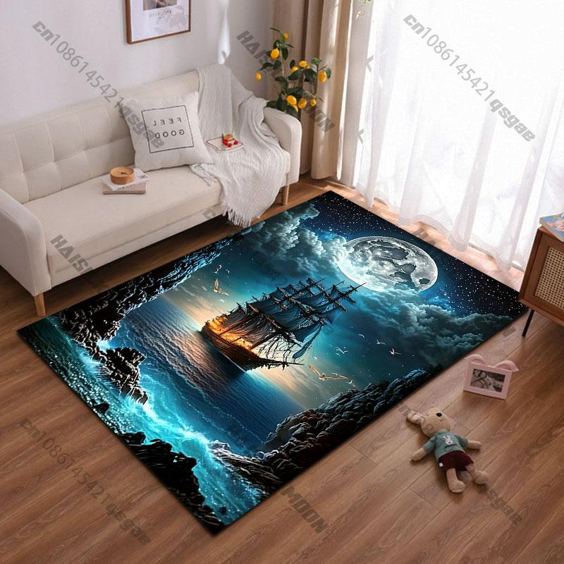 Ship moon oceancarpet Yoga living room room decor children's crawling mat doormat area rug games floor mat