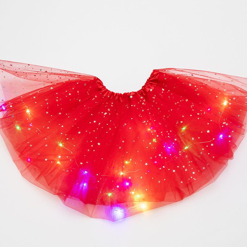 LED Fairy Lights Sequin Star & Moon Mesh Skirt for Kids - Glowing Performance Dancewear