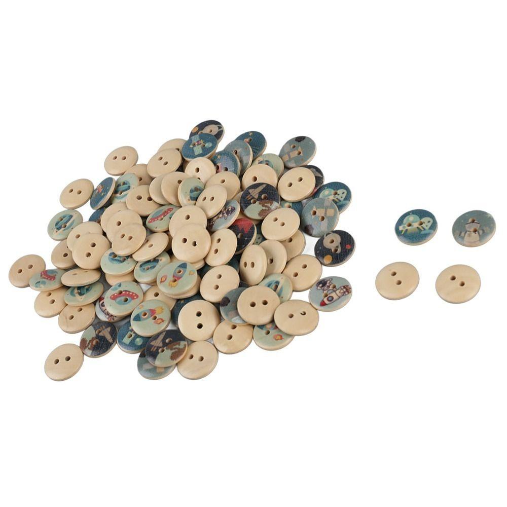 100pcs Mixed Color Decorative Wooden Buttons 2 Holes Mixed Printing Buttons DIY Projects