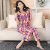 Летний женский пижамный комплект из хлопка в клетку с коротким рукавом - стиль кардигана