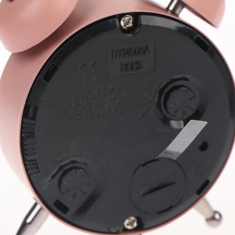 Mini Retro Twin Bell Alarm Clock Metal Frame Loud Wake Up Timer Compact Small Desk Ornament for Student Dorm Bedroom Bedside Use