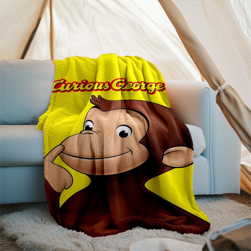 Curious George Theme Printed Blanket - Perfect for Couch, Bed, Travel & Outdoor Use | Machine Washable, Cozy & Durable.