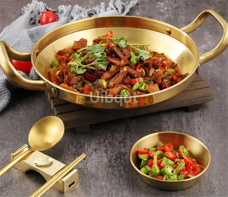 Нержавеющая сталь золото золотой Рисоварка для морепродуктов Домашняя кулинария Сковорода для паэльи Пикниковые тарелки для закусок Посуда Сотейник Сухие горшки с ручкой