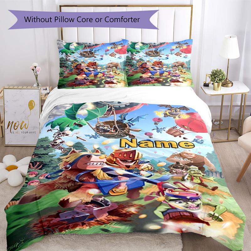 3pcs Custom Name Clash Royale Bedding Set Duvet Cover Closure Includes 1 Duvet Cover & 2 Pillowcases, Soft and Comfortable for All Seasons.