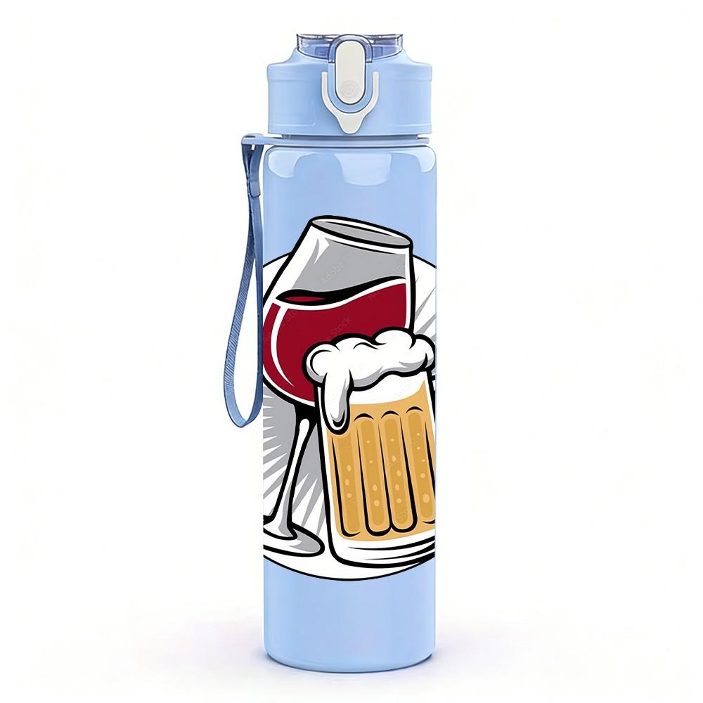 1PC Beer Mug Foam Vintage Line Print 750ml Color Plastic Sports Water Bottle Leakproof Flip Straw Lid Suitable for Sports Office Home Use