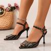 Fashion 2024 Hot Sale Ladies Shoes Summer Women's Sandals One-word Buckle Solid Ankle-wrap Open Toe High Heels Dress Fish Mouth Sandals