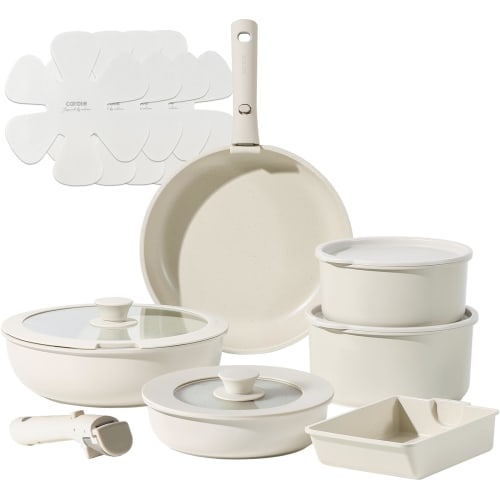 CAROTE 16-Piece Frying Pan Set, Induction and Gas Compatible, Free of PFOA and Other Harmful Substances, 5-Layer Construction, Lightweight, Removable