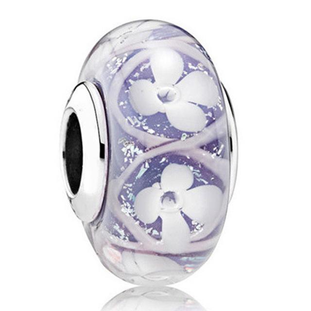 925 Sterling Silver Charm Shimmering Radiant Effervesence Heart Wavy Fancy Murano Glass Bead Fit Popular Bracelet Jewelry