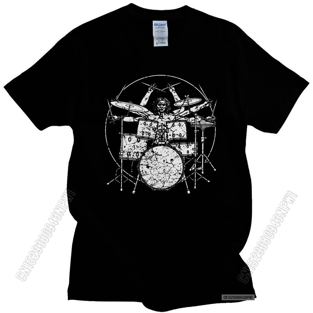 Novelty Cute Vitruvian On Drums Tshirt Cotton Printed Drummer Tee Drumming T Shirts Clothing T-Shirt Streetwear