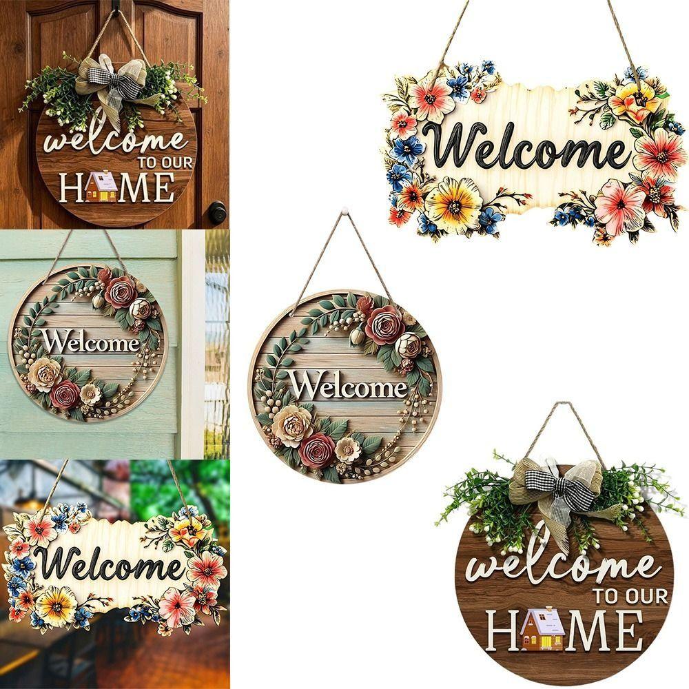 Warm Home Round Doorplate Retro Style Hanging Wooden Board New Wall Sign Front Door Decor