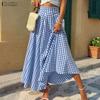 Women Summer Plaid Print Loose Casual Long Skirts