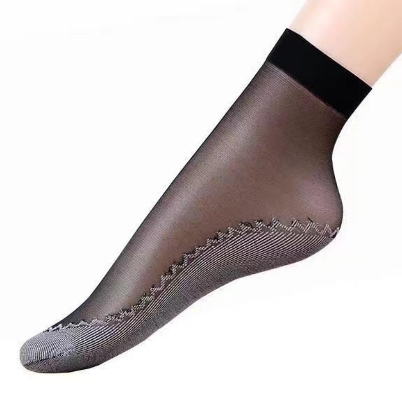 Translucent Ultra-Thin Nylon Short Socks Women's Anti-Slip Bottom Ankle Socks Summer Breathable Lightweight Socks Sets