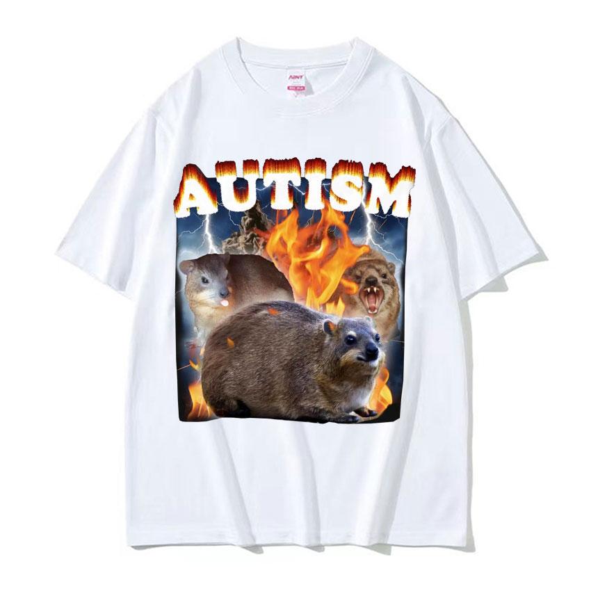Autism Funny Hyrax Meme Tee Shirt Men's Clothing Hip Hop Fashion Vintage T-shirt Unisex High Quality Cotton Short Sleeve T Shirt