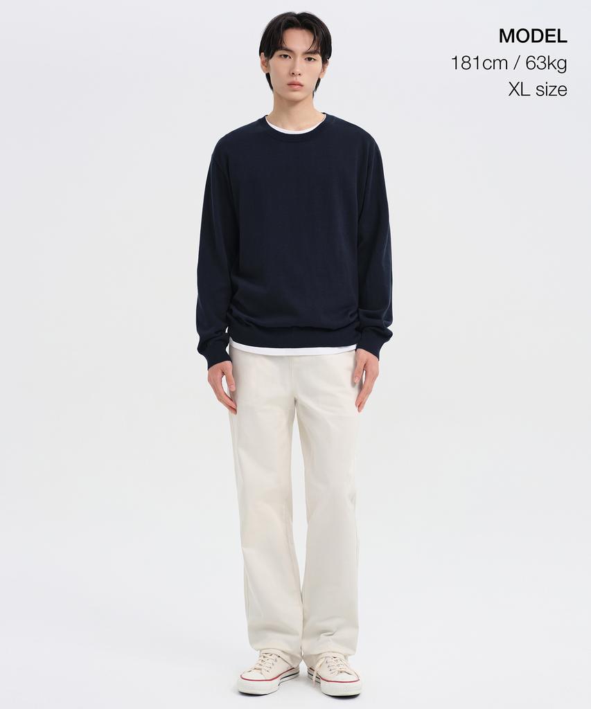 MUSINSA STANDARD Washable Supima Cotton Crew Neck Knit [Navy]