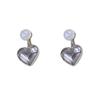 Серьги-гвоздики «два в одном» с жемчугом для женщин, серебристого цвета, металлическое сердце 2 в 1, милое изысканное модное новое украшение для ушей