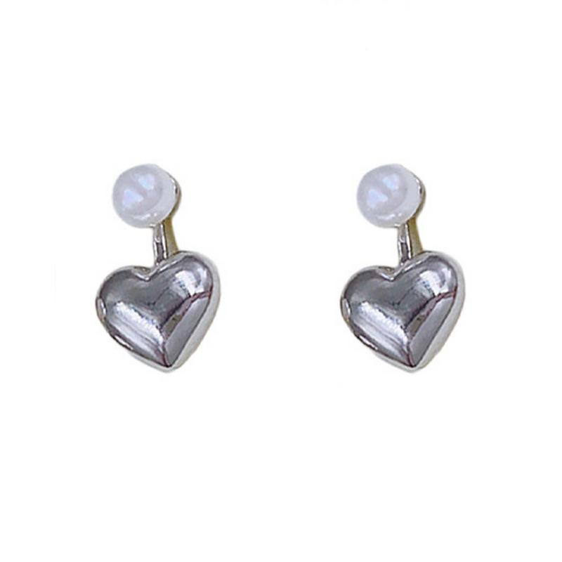 Серьги-гвоздики «два в одном» с жемчугом для женщин, серебристого цвета, металлическое сердце 2 в 1, милое изысканное модное новое украшение для ушей