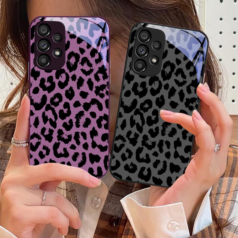 Закаленное Стекло Чехол Для Телефона Для Samsung Galaxy S10 4G S20 11E 30 S21 21Fe 22 Pro S23 Ultra 5G S8 S9 Черный Леопардовый Принт Зеленый