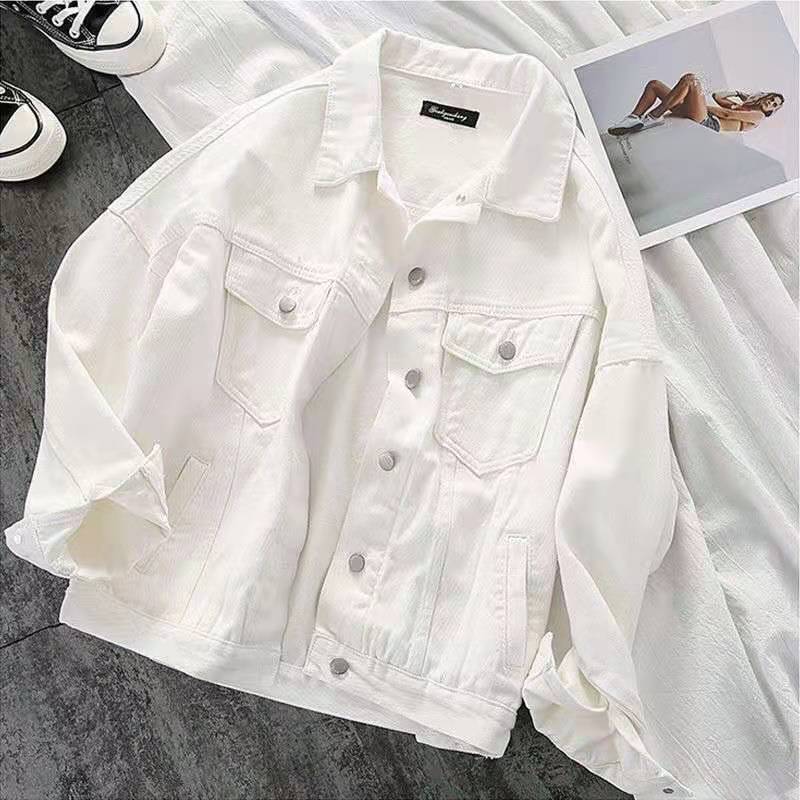 2025 Spring and Autumn New Retro Loose White Cotton Denim Jacket Women's Long-sleeved Jacket On Clothes Jean Jacket for Women