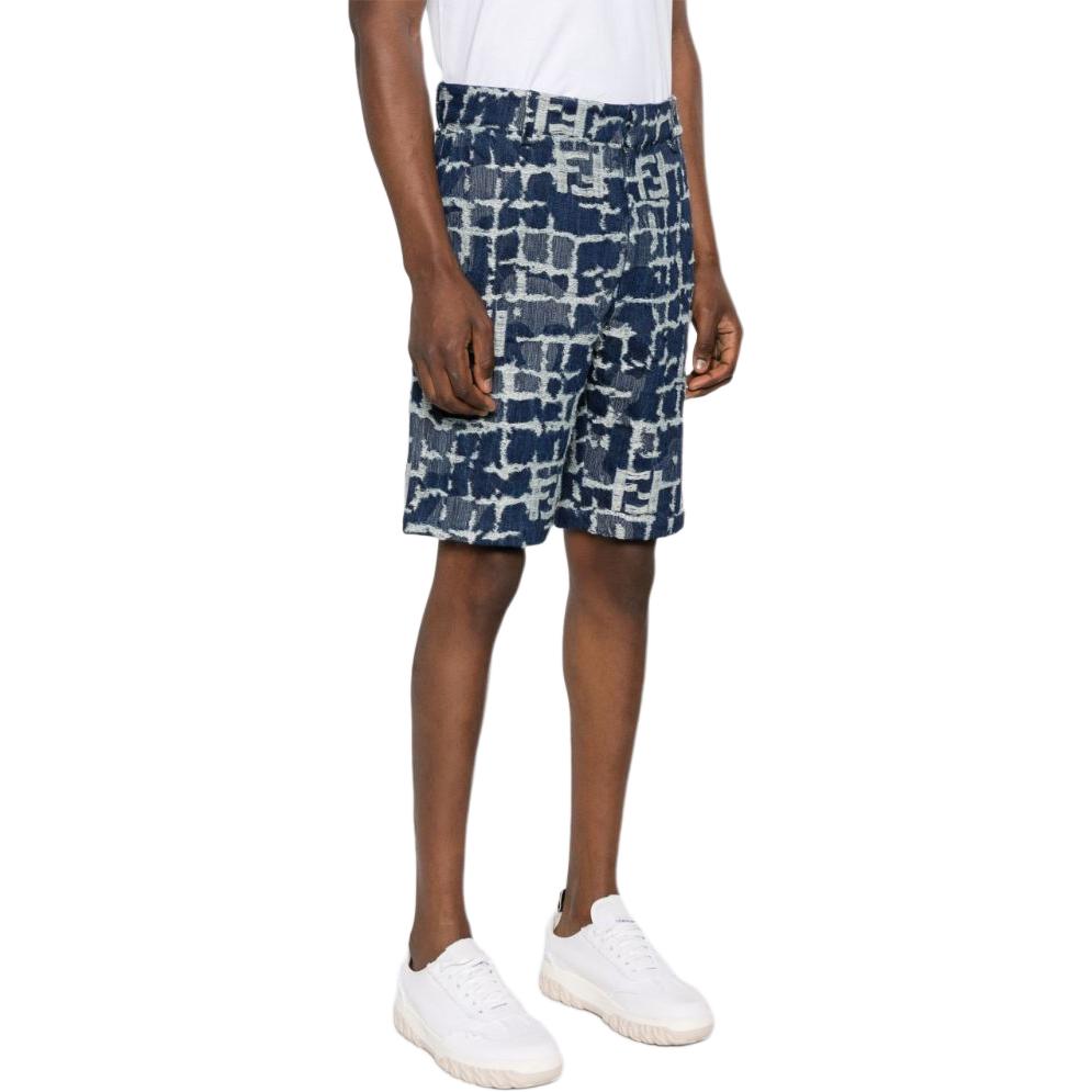 FENDI Ff Frayed Jacquard Denim Shorts FLP347AR9NF0-UV2