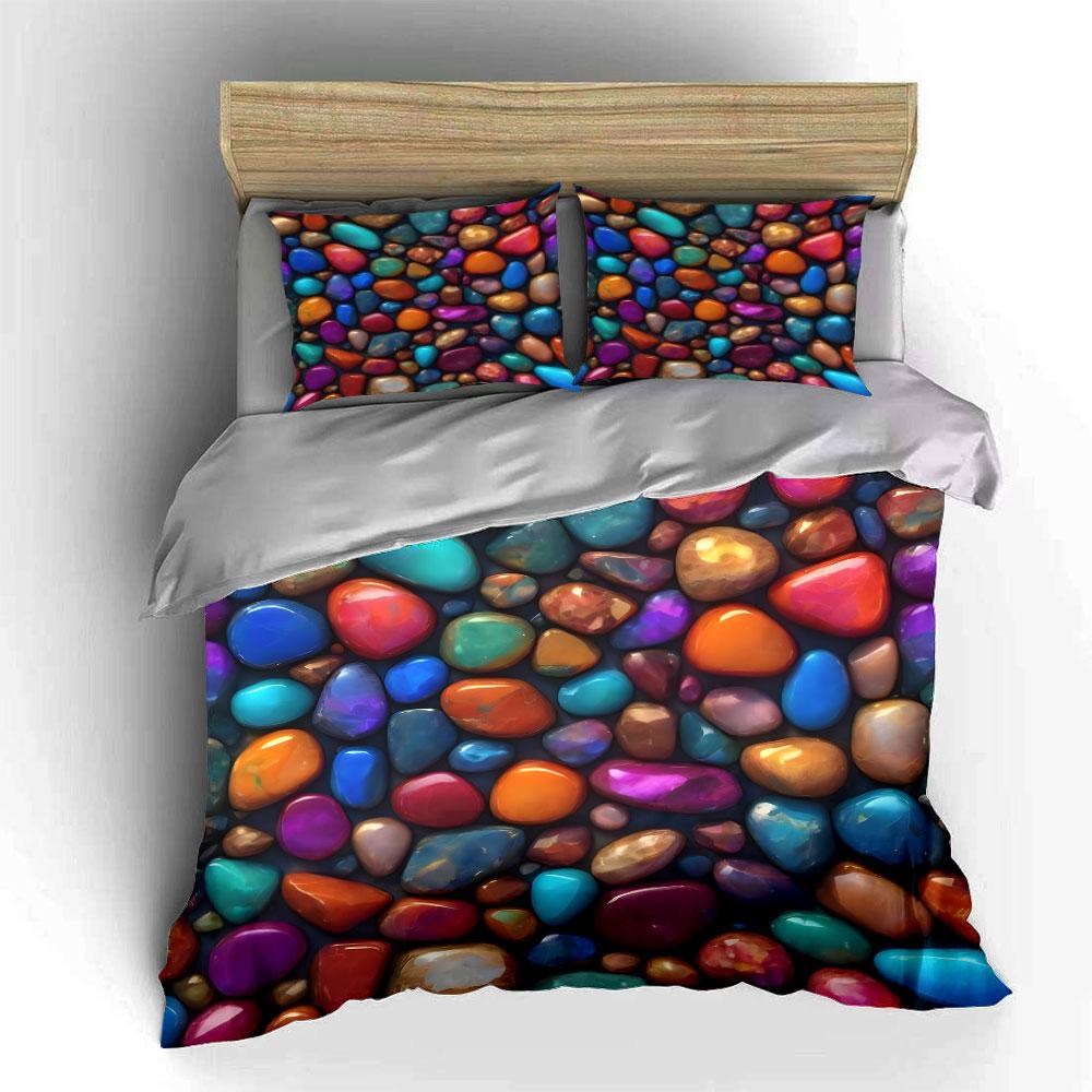 Colorful glossy pebbles arrangement Bedding Set for Kids Luxury Gift 3pcs Digital Print Comforter Set Soft Comfortable