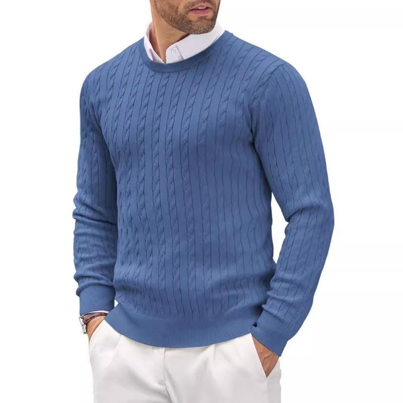 Men S Slim Fit Long Sleeve Crew Neck Twisted Pattern Solid Knit Sweater