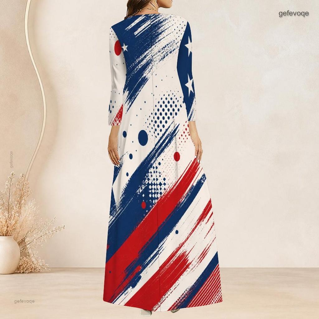 Plus Size Women V Neck 3 4 Sleeve Maxi Dress Comfortable Soft Holiday Gown