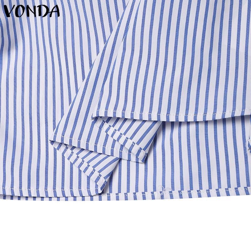 VONDA Женские винтажные рубашки с открытыми плечами и длинным рукавом в полоску с галстуком-фонариком
