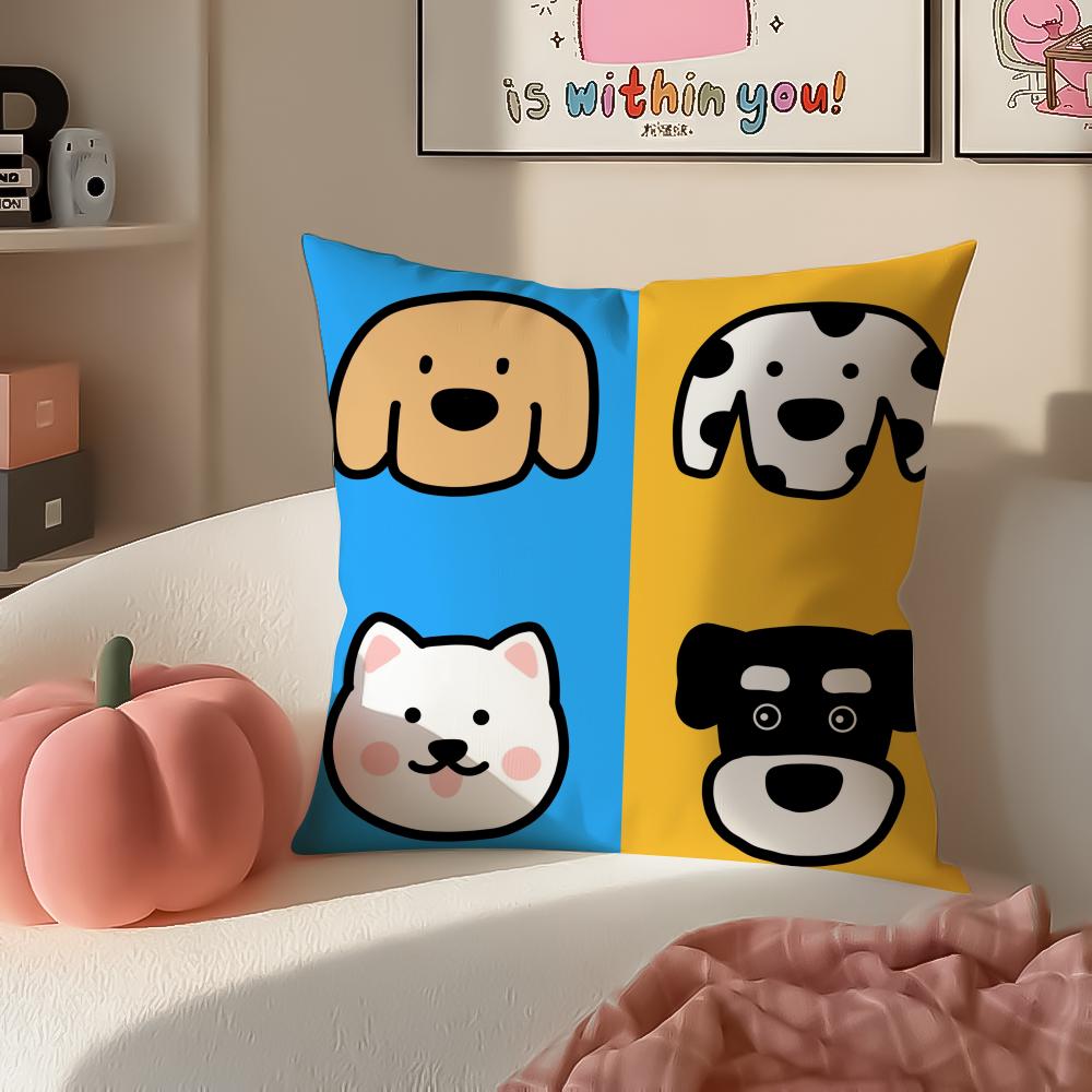 Cartoon Simple Lines Dog Art Cushion Cover Pillowcase Short Plush Invisible zipper Room Sofa Cushion Cover