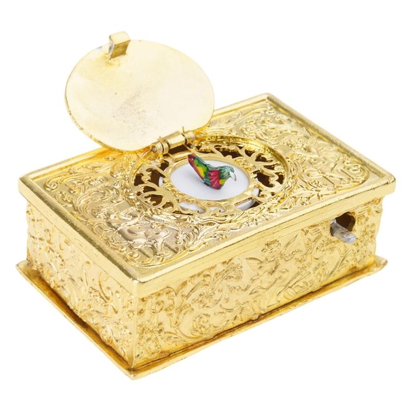 Antique Alloy Singing Bird Ornament With Angel Embossed Pattern Mechanical Musical Box For Desk Shelf Display Gift