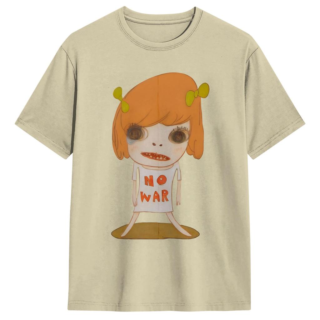 Aesthetic Yoshitomos Nara TShirt Unisexs Round Neck Short Sleeve Tops I Dont Want to Grow up Painting Cotton Summer Tops Shirts