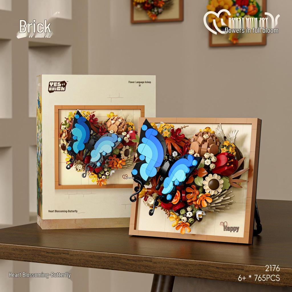 Sunflower Butterfly Photo Frame Ornaments: Trendy Toy Building Blocks Compatible with Lego