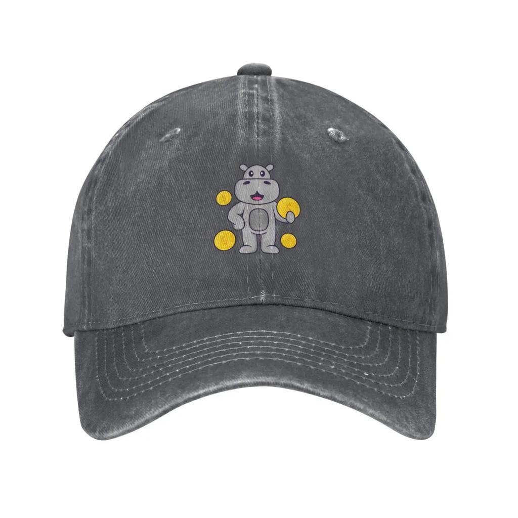 Cute Hippo Holding A Coin Baseball Cap for Men Women Vintage Trucker Hat Golf Hats Dad Caps