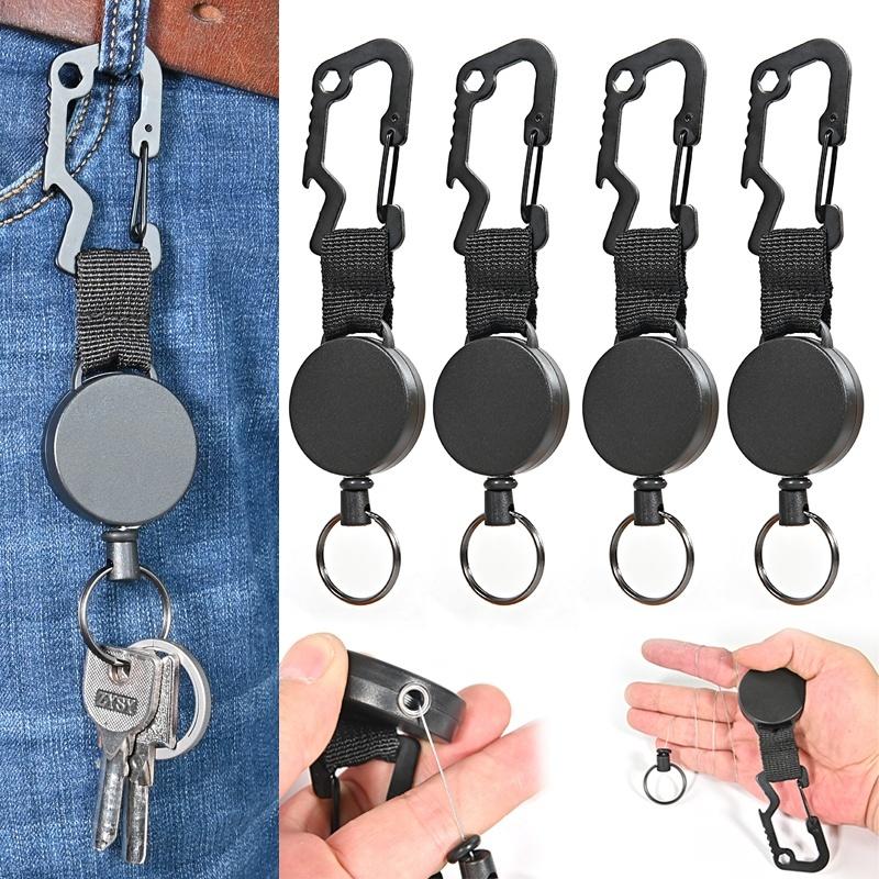 1PC Retractable Stainless Steel Silver Pull Ring Key Chain Recoil Key Ring Wire Rope Anti-lost Key Chain