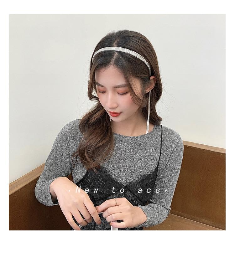 Korean Trend Full Rhinestone Long Tassel Head Band For Women Hair Accessories Metal Silver Crystal Headband Luxury Wedding Jewelry