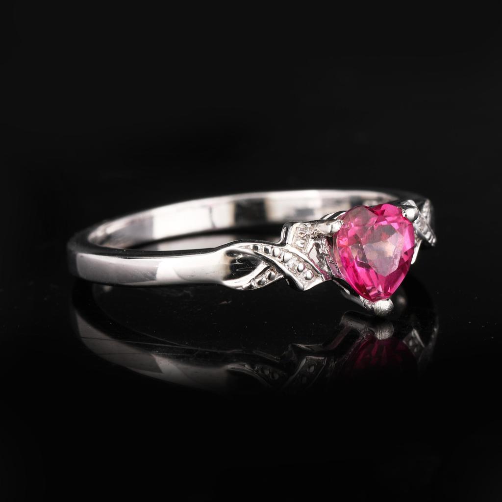 925 Silver Pink Topaz Heart Ring Diamond Accent Women Jewelry Gift Size
