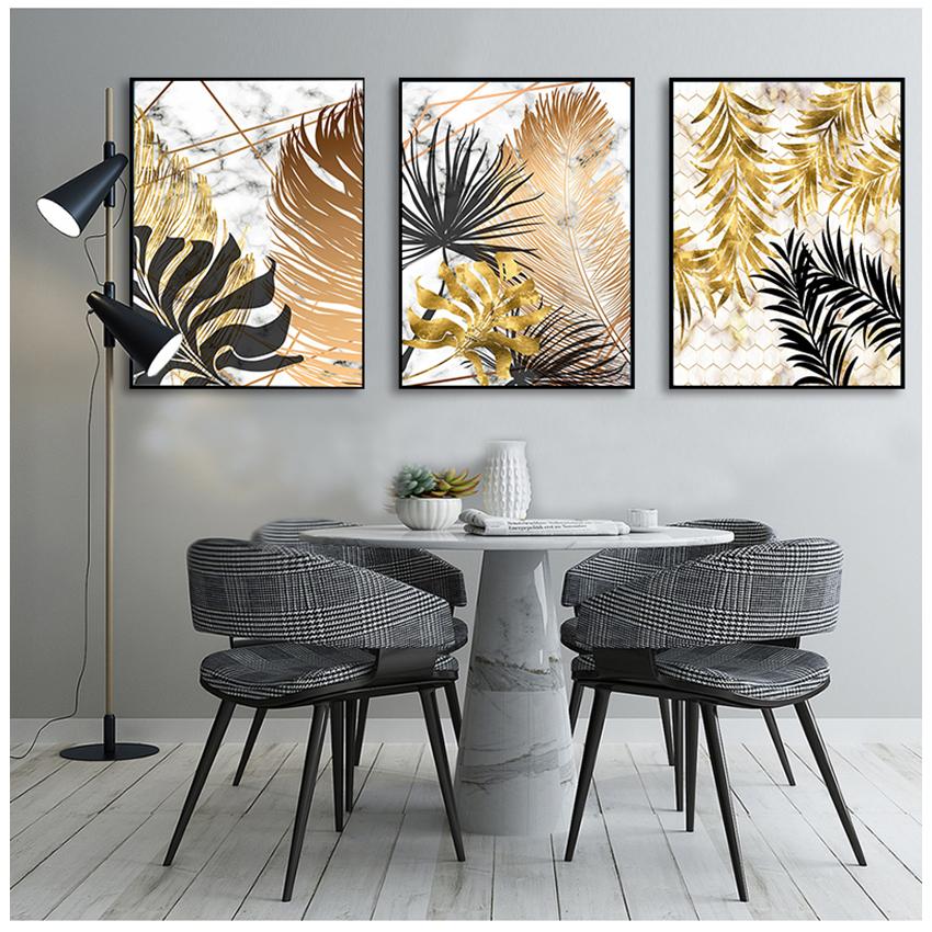 Wall Art Pictures for Living Room Modern Decor Nordic Plants Golden Leaf Canvas Painting Botanical Posters and Print Abstract
