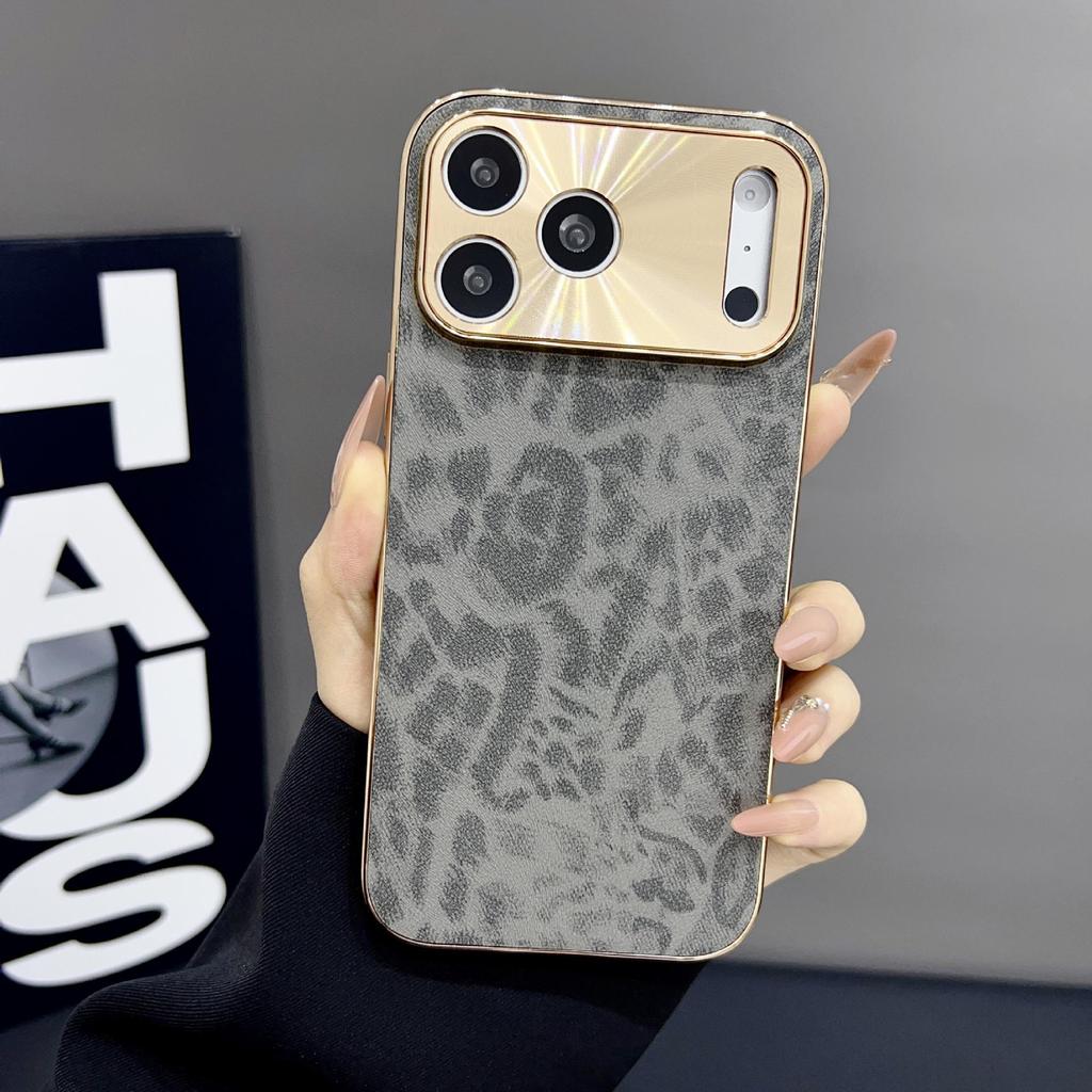 Electroplated Leopard Print Case for iPhone 14/15/16/17 Pro Max