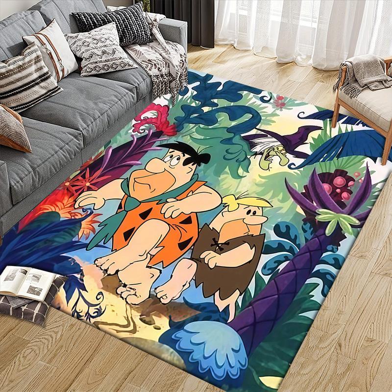 The Flintstones Flannel Pattern Square Carpet,Area Rug,Carpet Rug for Living Room Bedroom Sofa Playroom Decor,Non-slip Floor Mat