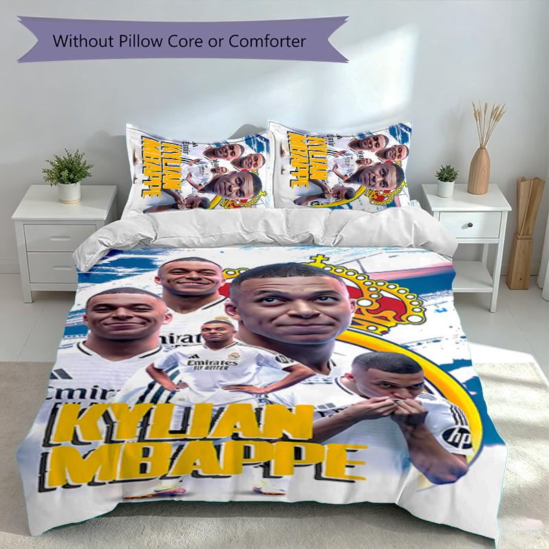 3pcs Kylian Mbappé Duvet Cover Set, Includes 1 Duvet Cover and 2 Pillowcases,Skin-Friendly&Comfortable Fabric,Suitable Bedding Sets