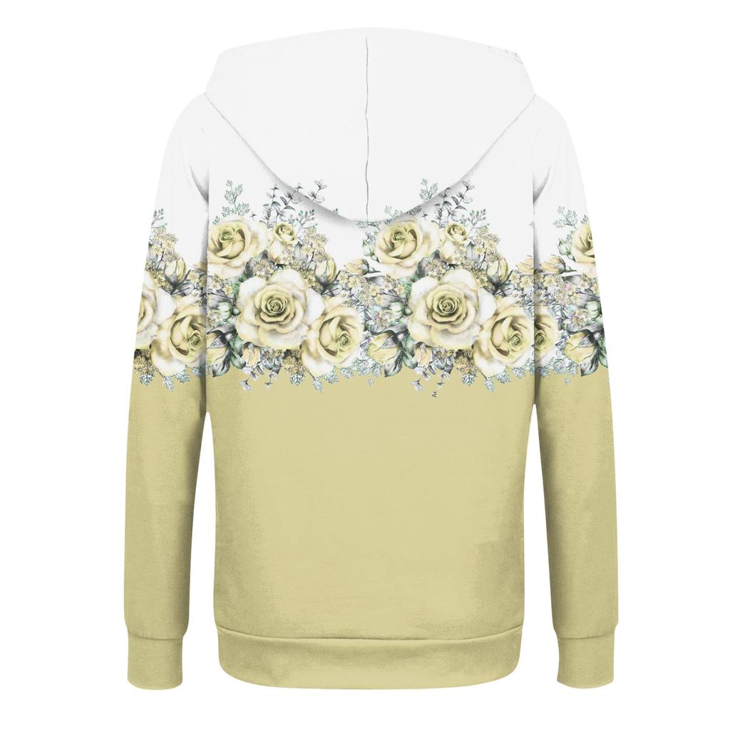 Женские толстовки на молнии для девочек-подростков, свитшот с цветочным принтом, одежда, повседневная куртка на шнурке с карманами