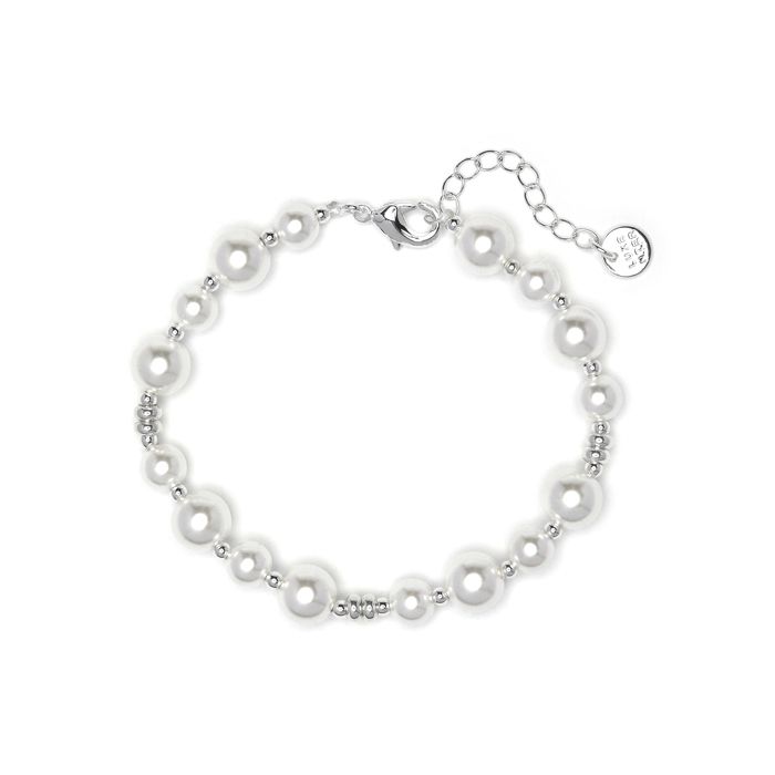 Bracelet - LUXENTER - Akio - Perles blanches - Finition rhodiée - Longueur 16–19 cm