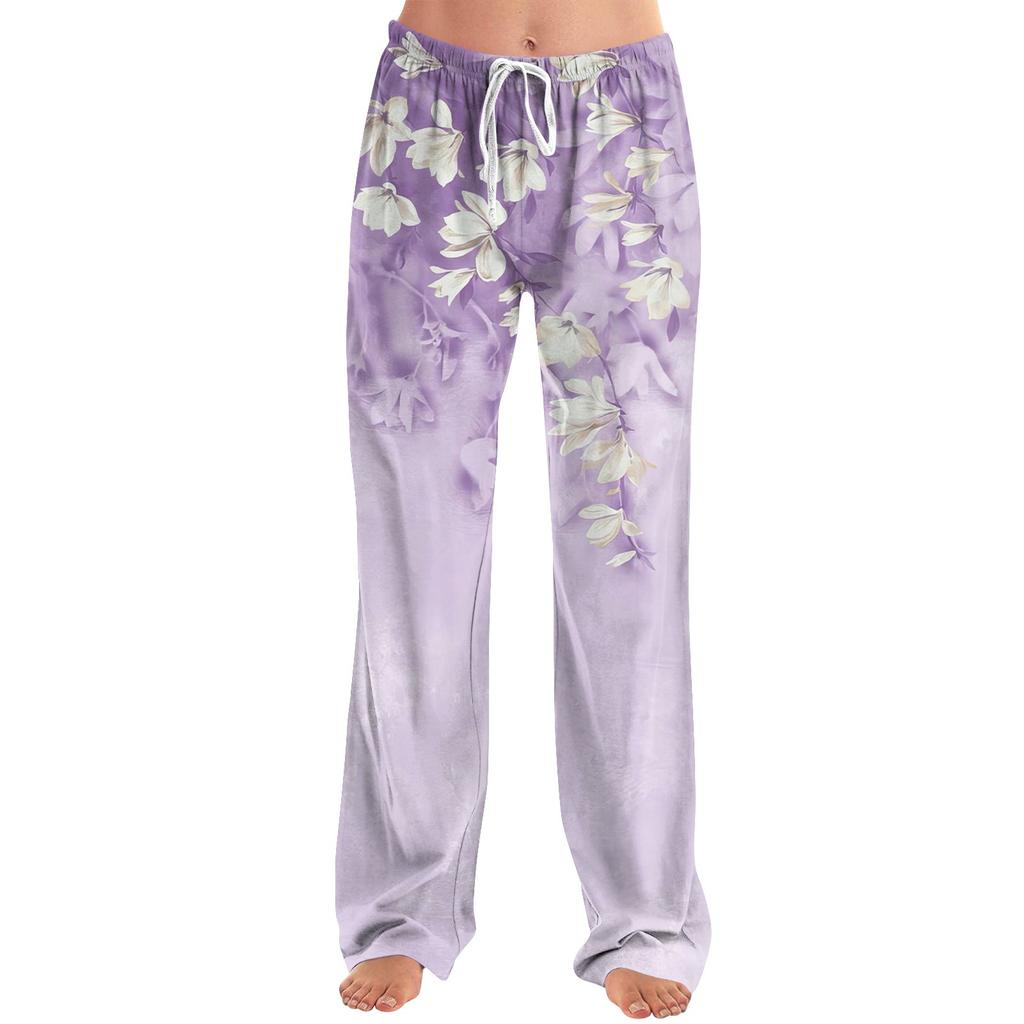 Женские пижамные штаны, одежда для сна, повседневные брюки с эластичной резинкой на талии, удобные прямые свободные брюки для йоги