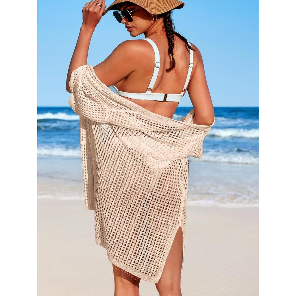 Charmleaks купальник накидка женское вязаное крючком пляжное платье на пуговицах с боковым разрезом купальный костюм накидки карманные купальники