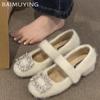 Женские туфли Мэри Джейн из кристальной замши на низком каблуке с пряжкой, зимние трендовые элегантные туфли-лодочки для вечеринки Zapatos Mujer 2025 года