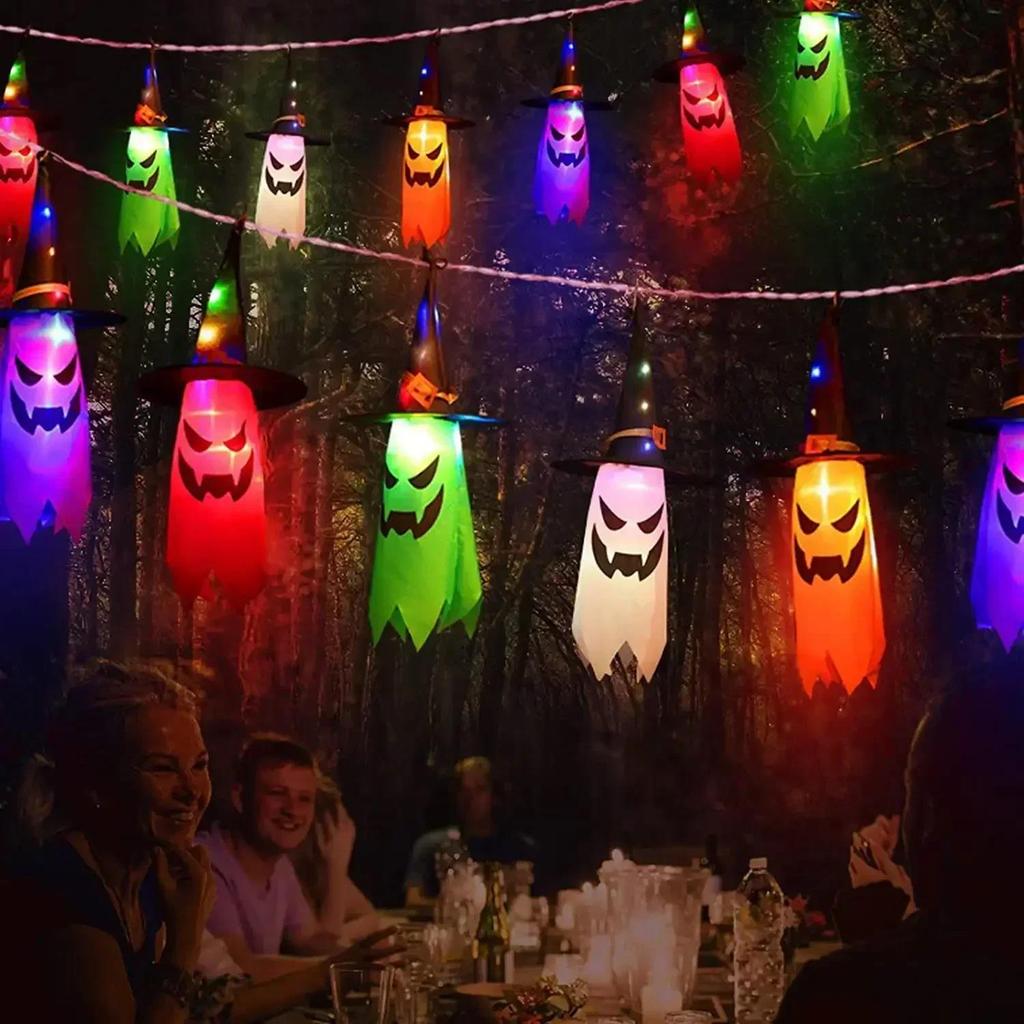 5 Pcs Halloween Witch Hat String Lights,Colored LED Lights Halloween Glowing Decoration for Yard Tree Garden Party Decor 5