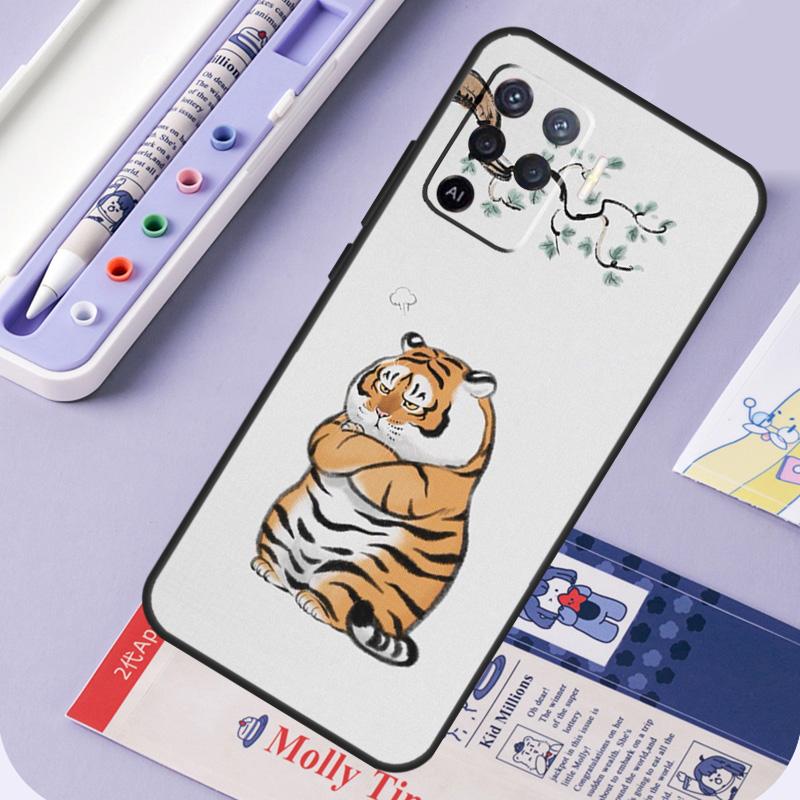 Толстый тигр Мультяшный Забавный Для Oppo A60 A80 A40 A94 A74 A54 A15 A18 A38 A58 A78 A98 A16 A76 A96 A57 A17 A77 A5 Pro Чехол