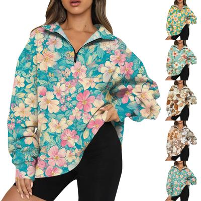 Женская мода повседневная толстовка с длинным рукавом и принтом на молнии с высоким воротом и заниженными плечами